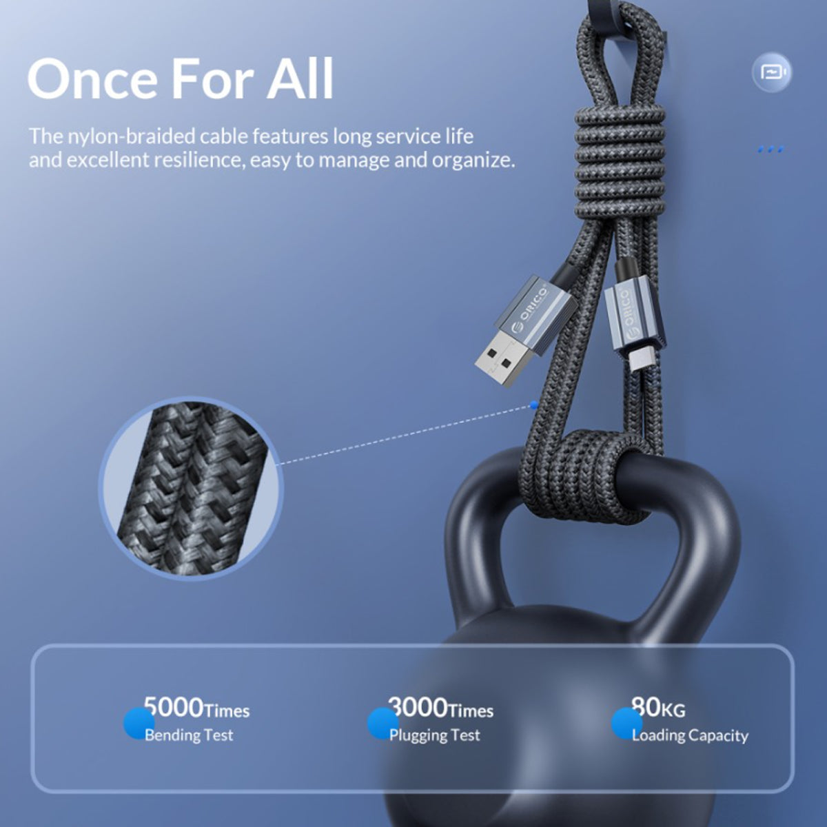 [CLEARANCE] ORICO GQA15 (1.5m) USB-A to USB Type C Fast Charging Data Cable 5V/3A 15W, 480Mbps Transmission Rate, Nylon-Braided Aluminum Alloy for Smartphones, Android, Tablet