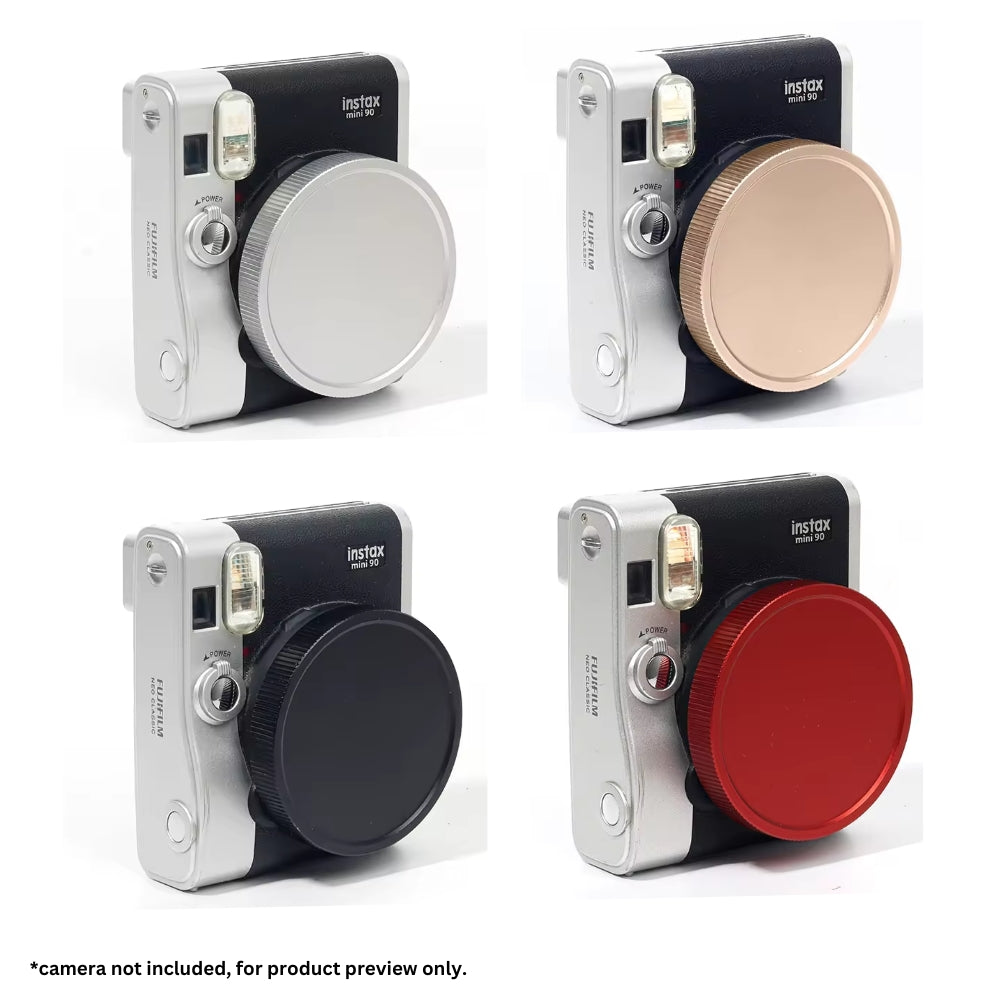 Pikxi Aluminum Protective Lens Cap for FUJIFILM Instax Mini 90 Instant Film Camera - Available in Black, Red, Silver, and Rose Gold Colors