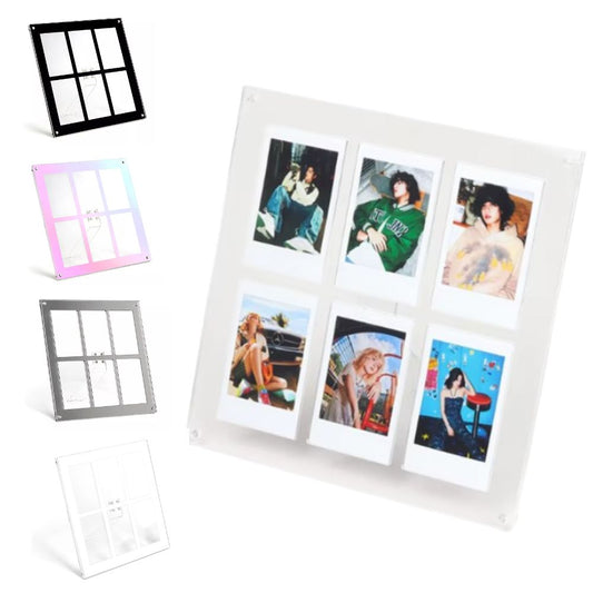 Pikxi 6 Pocket Acrylic Desktop Photo Frame 3Inch Picture Frame for Fujifilm Instax Mini Film Mini 12/11/EVO - Available in Black, White, Iridescent and Mirror Color Designs