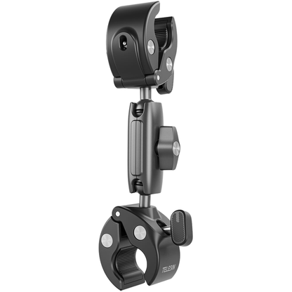 TELESIN Double-Headed Bike & Motorcycle Crab Claw-Style Clamp Pipe Mount with 360° Ball Swivel Joint