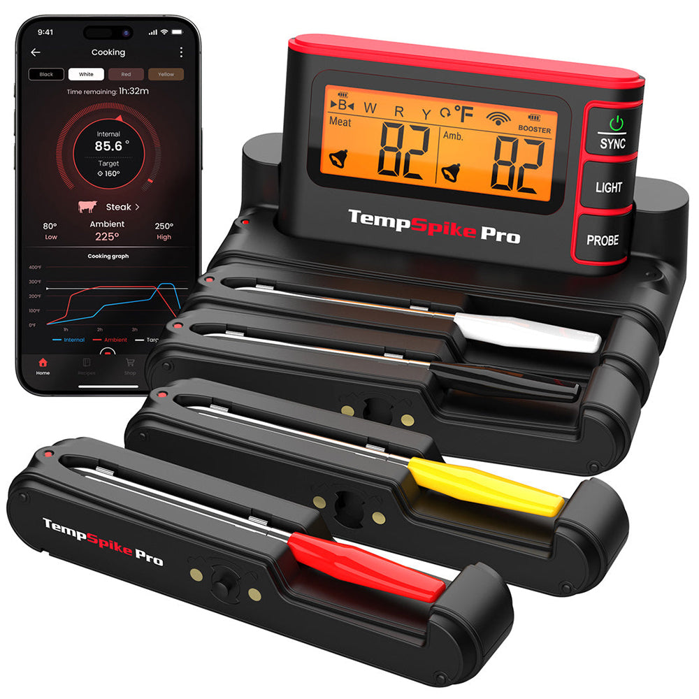 ThermoPro TempSpike TP980 Wireless Meat Thermometer for BBQ, Grill, Smoking, Rotisserie with WiFi & Bluetooth Smart Digital, App Control, 4 Sensors Waterproof Probes & Long Battery Life