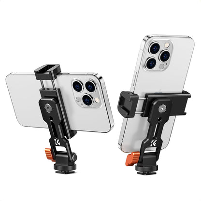 K&F Concept 360 Degree Multifunctiol Phone Clip with 180 Degree Tilt, 1/4" Bottom Threaded Holes and Double Cold Shoe for Smartphones | KF31-094