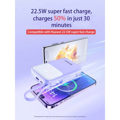 Yoobao LQ20 20000mAh 22.5W Fast Charge Digital Display Power Bank with Built-In Type C & Lightning Charging Cable, USB-A & USB-C PD Port for Phone, Tablet, Camera, iPhone, Android Smartphone, etc. - Black / Purple / Blue | Powerbank