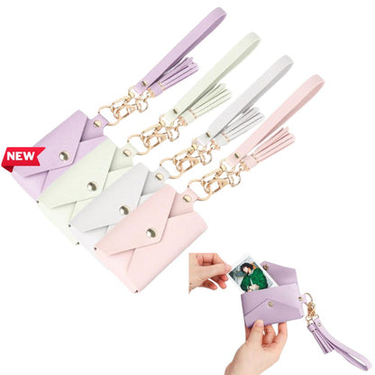 [CLEARANCE] Pikxi Mini Snap Button Tassel Leather Wallet for Instax Mini Film & Card Holder with Wrist Loop - Purple