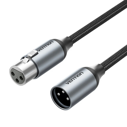 Vention XLR Male to Female Microphone Audio Cable with Nickel-Plated Connectors, Multi-Layer Shielding, Aluminum Alloy Shell and Cotton Braided Jacket for Speaker, Mixers, Amplifiers, Sound Card, and More