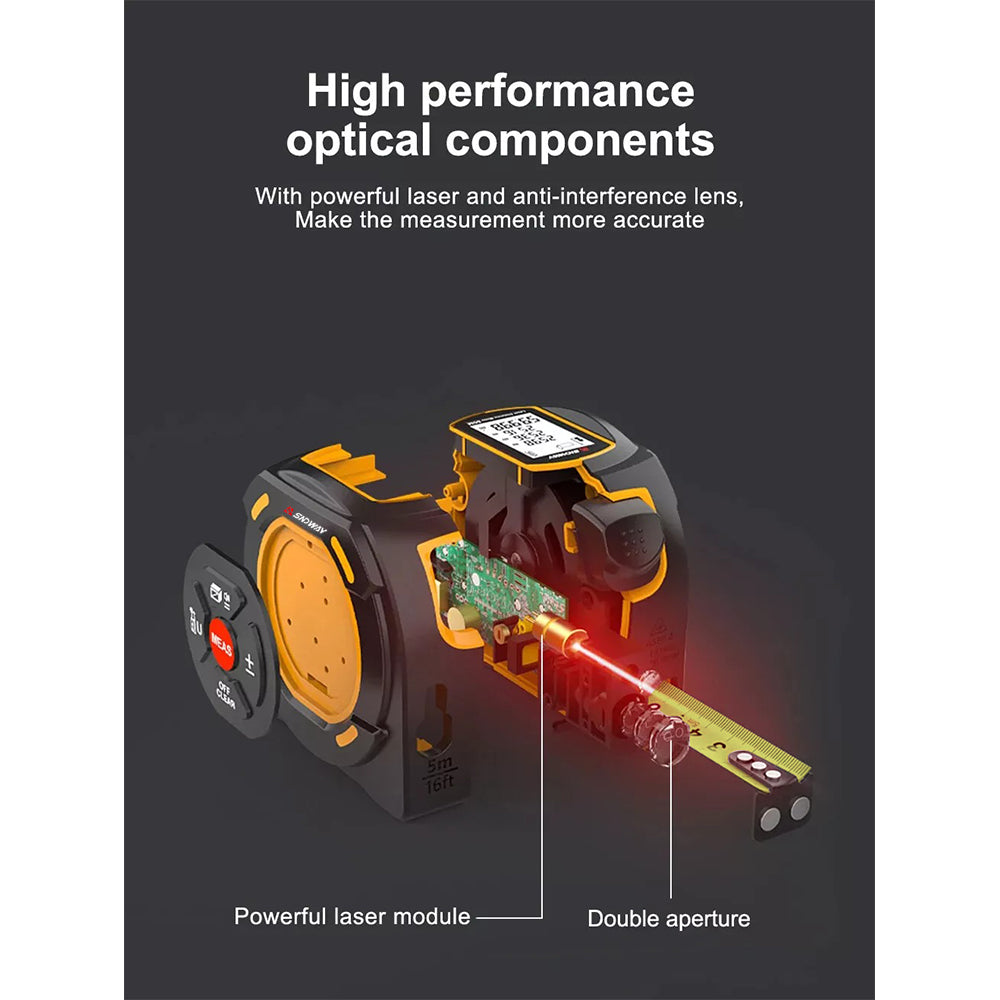 SNDWAY 2-in-1 Digital Rechargeable Laser Distance Measuring Tape Meter with 5M Max Tape Measure & 40M Laser Measurement Range, LCD Display, Push Lock Button and Multiple Measurement Functions for Industrial & Home Improvements | SW-TM40A
