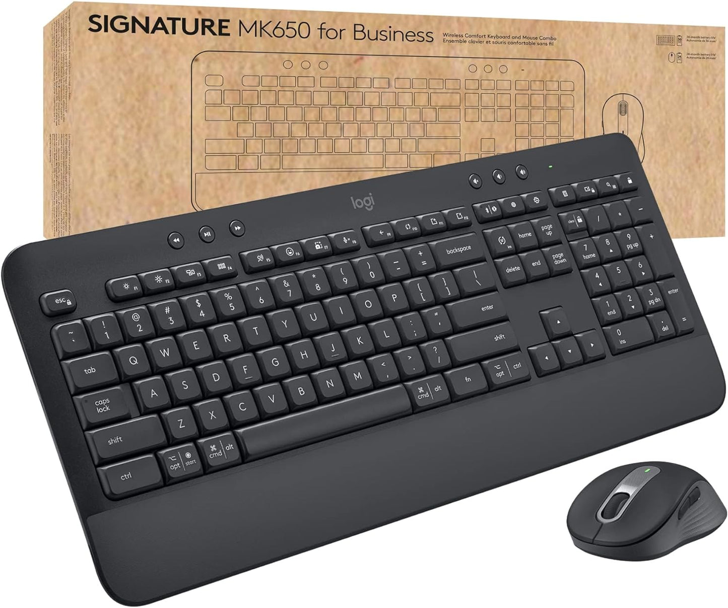Logitech Signature MK650 Combo For Business 118 Key Full Size Wireless Keyboard & Mouse with USB Receiver Dongle & Bluetooth Connectivity for PC & Laptop, Desktop Computer, Windows, macOS, Linux, Chrome OS, Android - Off White, Graphite