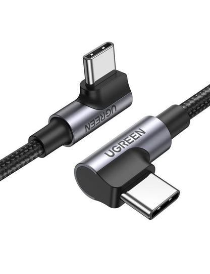 [CLEARANCE] UGREEN 100W 5A 1m Angled USB C Male to Male Nylon Braided Fast Charging Data Cable Charger with 480Mbps Transfer Rate for Laptop, Tablet, Phone, Camera, MacBook, iPad Pro, etc.