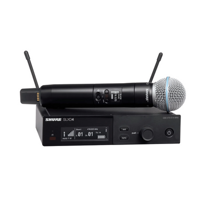 Shure SLXD24 B58 / SM58 Digital Wireless Handheld Microphone (1RX + 1TX) with Beta 58A Supercardioid / SM58A Cardioid Mic, 24-Bit Audio, 44MHz Band & AA Battery Powered for Live Stage Performers & Karaoke Music | SLXD24A/B58 | SLXD24A/SM58