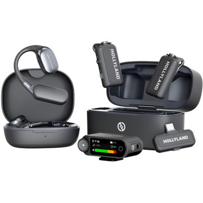 Hollyland LARK MAX 2 Wireless Microphone System with 5 to 25dB AI Noise Cancellation, 36-Hour Battery Life, Up to 4TX + 1RX and 340m Wireless Range, 2 OWS Monitor Earphones for Cameras, Mobile Devices, Vlogging, Interviews, Live Streaming