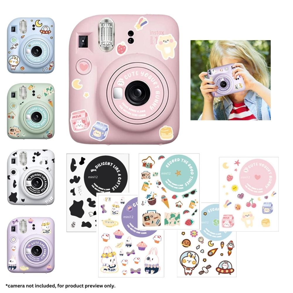 Pikxi Cartoon Body Patch Sticker Set for Instax mini 12 Film Camera - Available in Milk Cow, Blossom Pink, Pastel Blue, Mint Green, and Lilac Purple