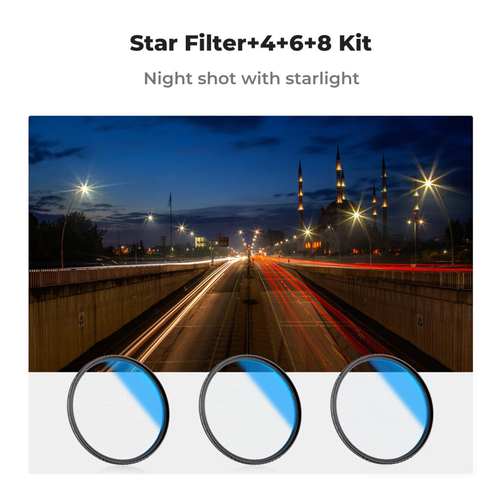 K&F Concept NANO-K Star 4+6+8 Points Cross Screen Starburst Effect Lens Filters for Camera Lenses - Multi-Coated Optical Glass, Aluminum Slim Frame, High-Definition, Waterproof & Dustproof