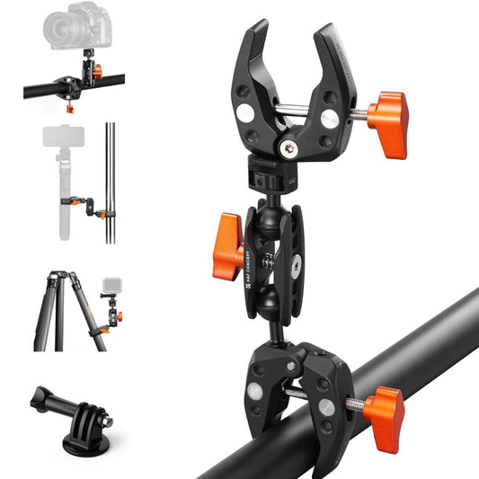 K&F Concept Universal Super C Clamp with 360° Dual Head Magic Arm, 18-60mm Clamping Surface, 1/4"-20 Expansion Ports, & 1.5kgs Load Capacity for Smartphone Clip, Fill Light, Compact, DSLR, SLR, Mirrorless, Panoramic, Action Cameras