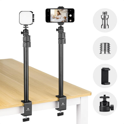 K&F Concept 102cm Aluminum C-Clamp Desktop Stand with 3kg Load Capacity, Buckle Lock, 360° Adjustable Ball Head, Light Stand Mount Adapter, Phone Holder and 1/4-3/8" Screw Holes for Camera Smartphone & Ring Lights | 1-Pack / 2-Pack Options