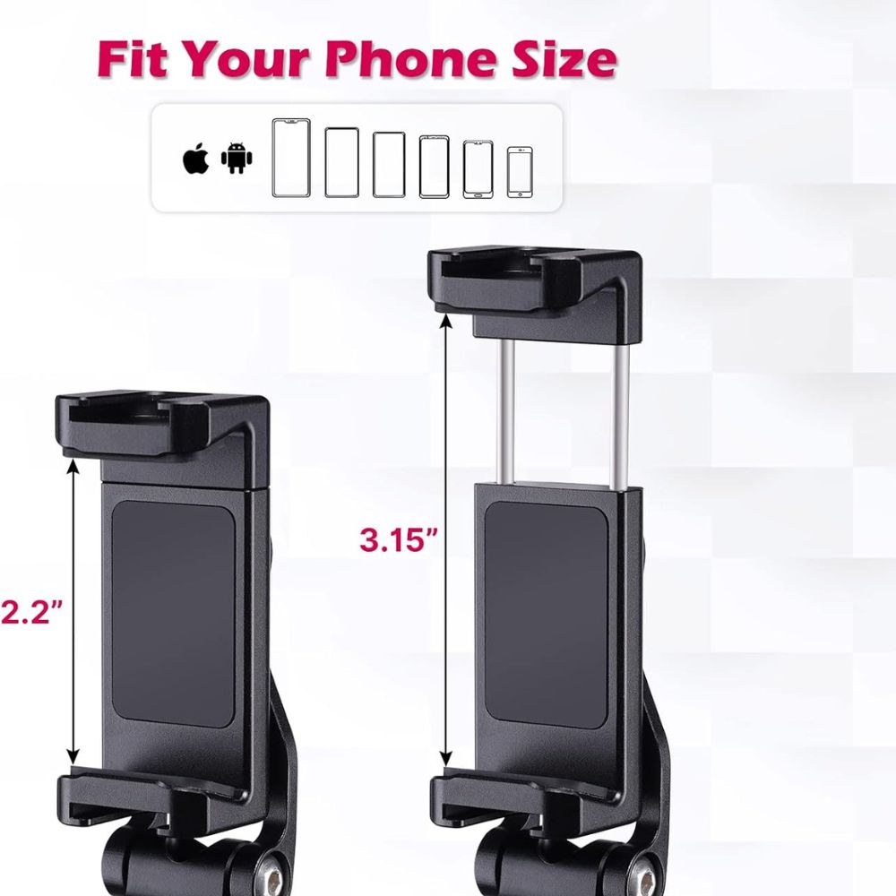 Ulanzi ST-10 Adjustable Smartphone Holder Tripod Mount fits 2.2 to 3.1" Phones, 360 Degree Rotation, Cold Shoe and 1/4"-20 Female Thread, Forward and Backward Tilt