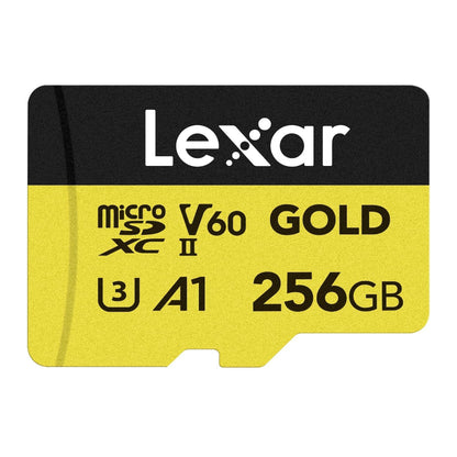 Lexar Professiol 256GB 128GB Gold MicroSDXC SDXC UHS-II V60 A1 U3 Class 10 Micro SD Card with 4K UHD Video RAW Photo Shutter Burst Support, Max 280MB/s Read Speeds for Cameras and Android Devices