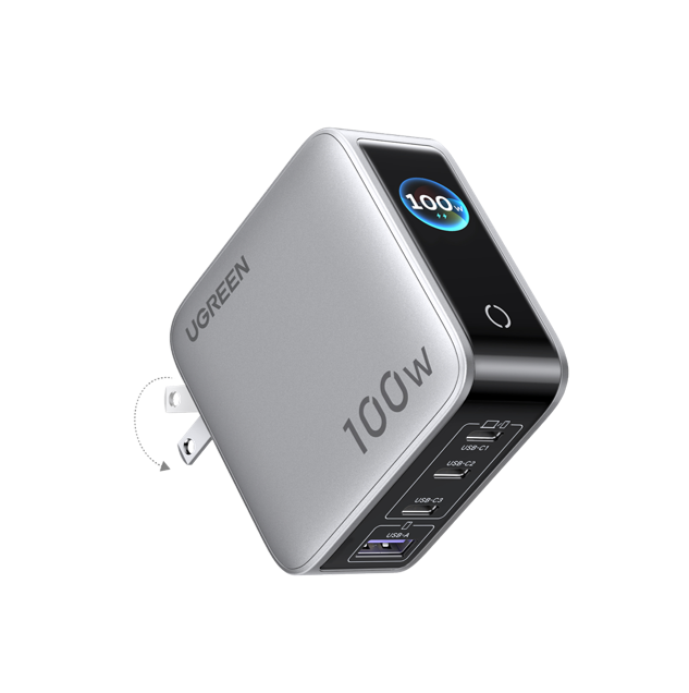 UGREEN 100W 4-Port GaN Fast Charger with Smart Power Display, Foldable Plug | X772 (95405B)