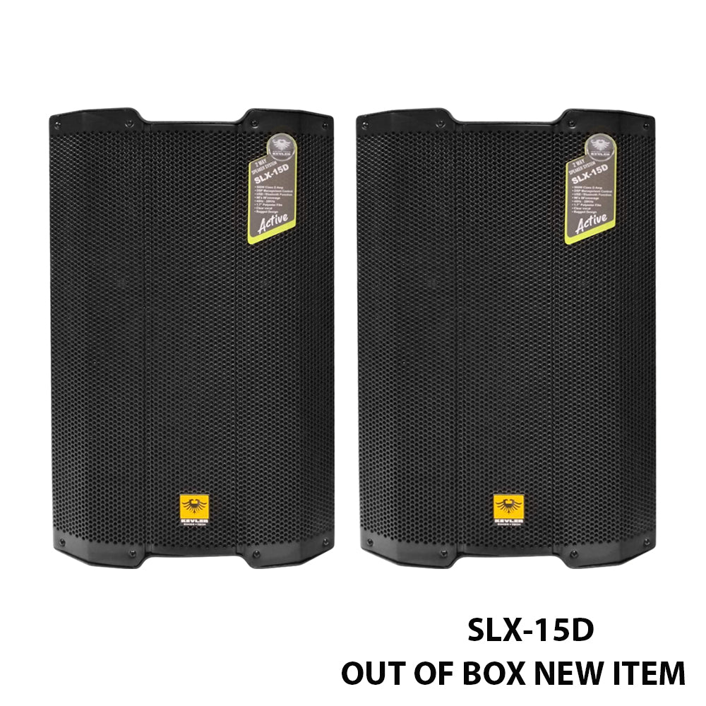 KEVLER SLX-15D 15" 1000W Full Range Active PA Loudspeaker (PAIR) with Class D Amplifier and DSP Controls, Built-In USB Port, FM and Bluetooth Function for Events and Gatherings