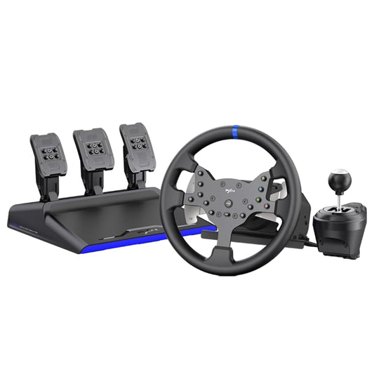 PXN V99 Racing and Driving Simulation Game Controller Set with Force Feedback Steering Wheel and Column, 6+1 Gear Gear Stick Shift, and Adjustable Hall Magnetic Foot Pedals for PC and Console