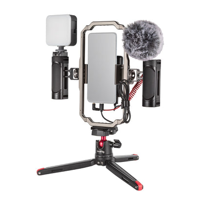 [CLEARANCE] SmallRig All-in-One Classic / Ultra Video Kit with Mobile Phone Cage, Power Bank Holder, Mini Tripod, Side Handle, Video Light, Wave S1 Lite On-Camera Microphone and Carrying Bag for Smartphone Vlogging & Live Streaming 3384B 3591C