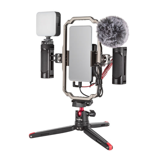 SmallRig All-in-One Classic / Ultra Video Kit with Mobile Phone Cage, Power Bank Holder, Mini Tripod, Side Handle, Video Light, Wave S1 Lite On-Camera Microphone and Carrying Bag for Smartphone Vlogging & Live Streaming 3384B 3591C