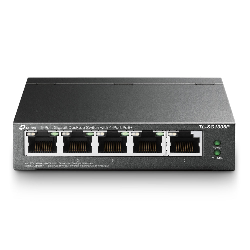 TP-Link 5 Port Gigabit Desktop PoE+ RJ45 High-Power Network Switch Hub Plug and Play with up to 250m Data and Power Transmissian via Extend Mode | TL-SG1005P
