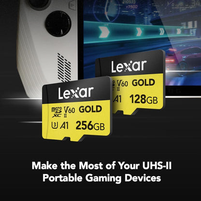 Lexar Professiol 256GB 128GB Gold MicroSDXC SDXC UHS-II V60 A1 U3 Class 10 Micro SD Card with 4K UHD Video RAW Photo Shutter Burst Support, Max 280MB/s Read Speeds for Cameras and Android Devices