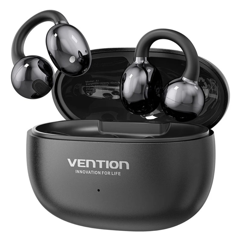 Vention ECHO Clip A1 Open Ear Bluetooth 5.4 Headphones with 12mm Dynamic Driver, Noise Cancellation, Waterproof, 10M Range, 25-Hours Battery Life, Touch Controls and USB-C Charging Cable - Black, Purple, White