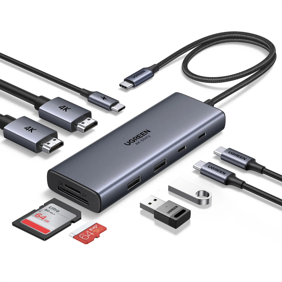 UGREEN Revodok 9-in-1 USB-C Docking Station w/ Dual 4K 60Hz HDMI, SD/TF, PD 100W, 5Gbps Hub | CM498A