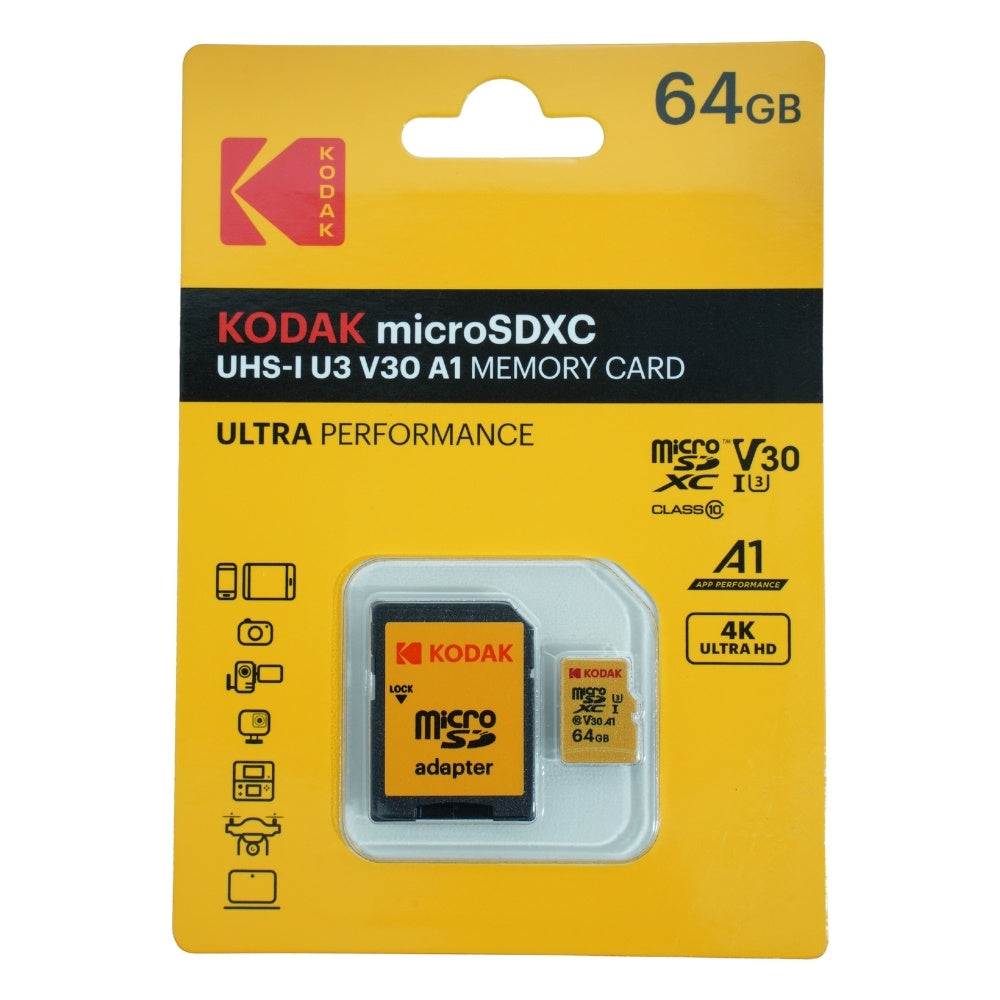KODAK 64GB 32GB MicroSD UHS-I SDXC A1 V30 U3 Memory Card 4K Ultra HD
