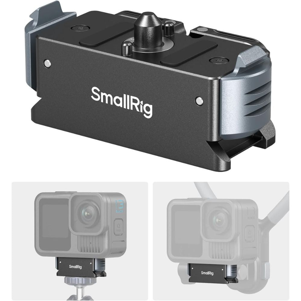 SmallRig QR Quick Release Adapter Mount for GoPro HERO13 Black Action Camera with Folding 2-Prong Base, 1/4"-20 Mounting Threads, Non-Slip Silicone Pads | 5437