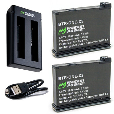 Wasabi Power Rechargeable Battery (2-Pack) 3.85V 1800mAh with USB Dual Charger Kit for Insta360 X3 Camera