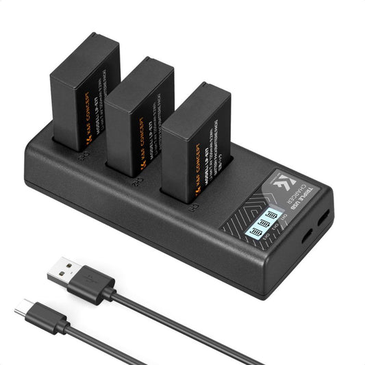 K&F Concept LP-E17 3pcs (3-Pack) 1250mAh Battery + Dual Bay LCD Display Charger Set Kit with USB Type-C / Micro USB Port for Canon EOS R10, EOS M6 Mark II, Rebel SL2, T6i, T6s, T7i, EOS 200D 750D 760D 77D, 800D 8000D KISS X8i DSLR Cameras