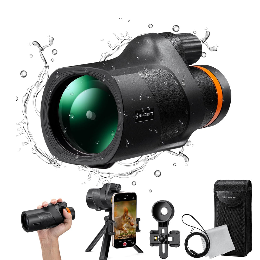 K&F Concept 12X50 Waterproof Monocular Telescope with Multi-Coated BAK-4 Prism Lens, Mobile Phone Mount Adapter, and Tripod for Outdoor Sports Hunting Hiking Camping Travel Photography