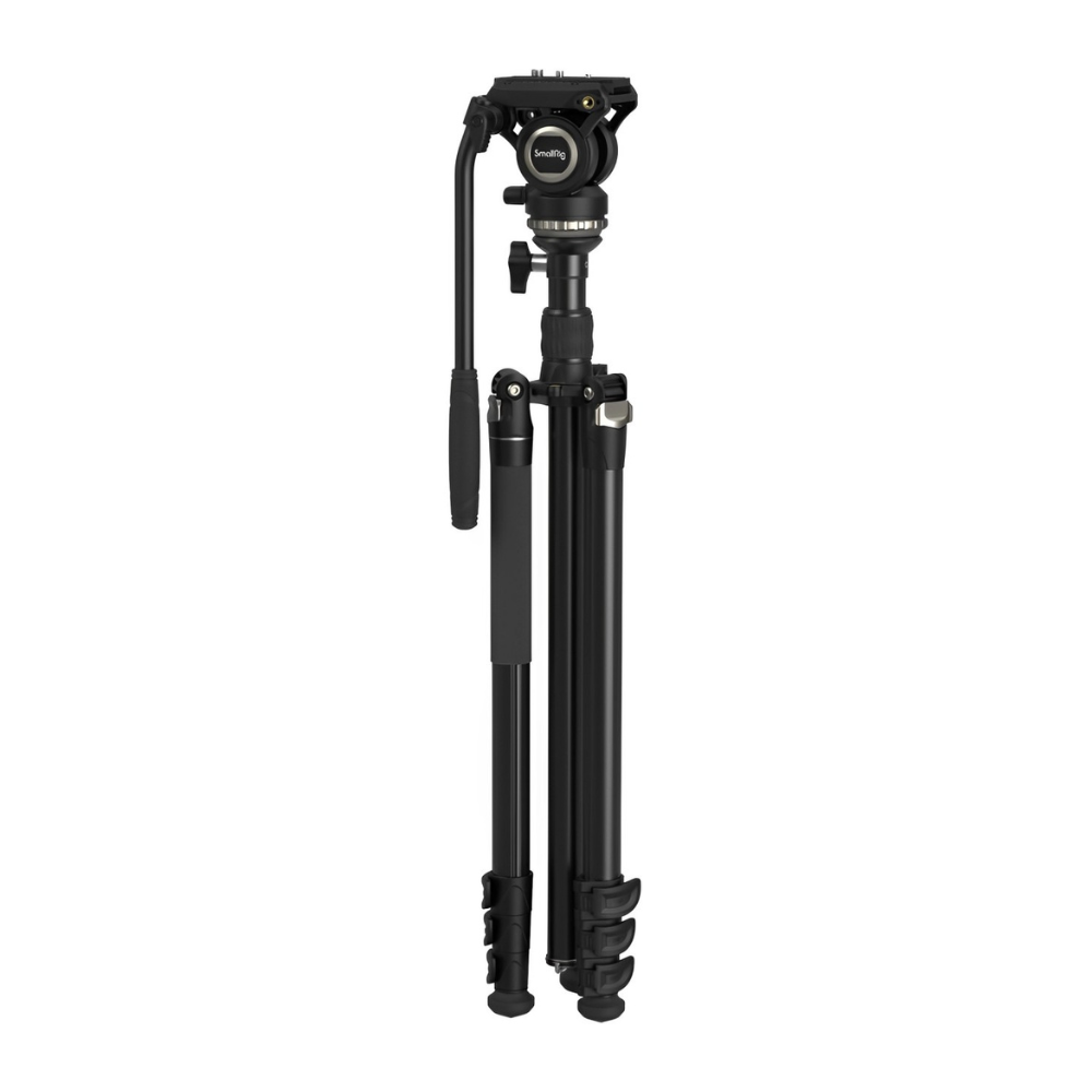 SmallRig CT-210 Aluminum Camera Video Tripod Kit - Snap-On Type Quick Release Fluid Head, Reversible Center Column, 192cm Max Height, 6kg Load Capacity, 4-Section Legs, 360° Panning & 90°/-65° Tilting, Monopod Configuration | 4475