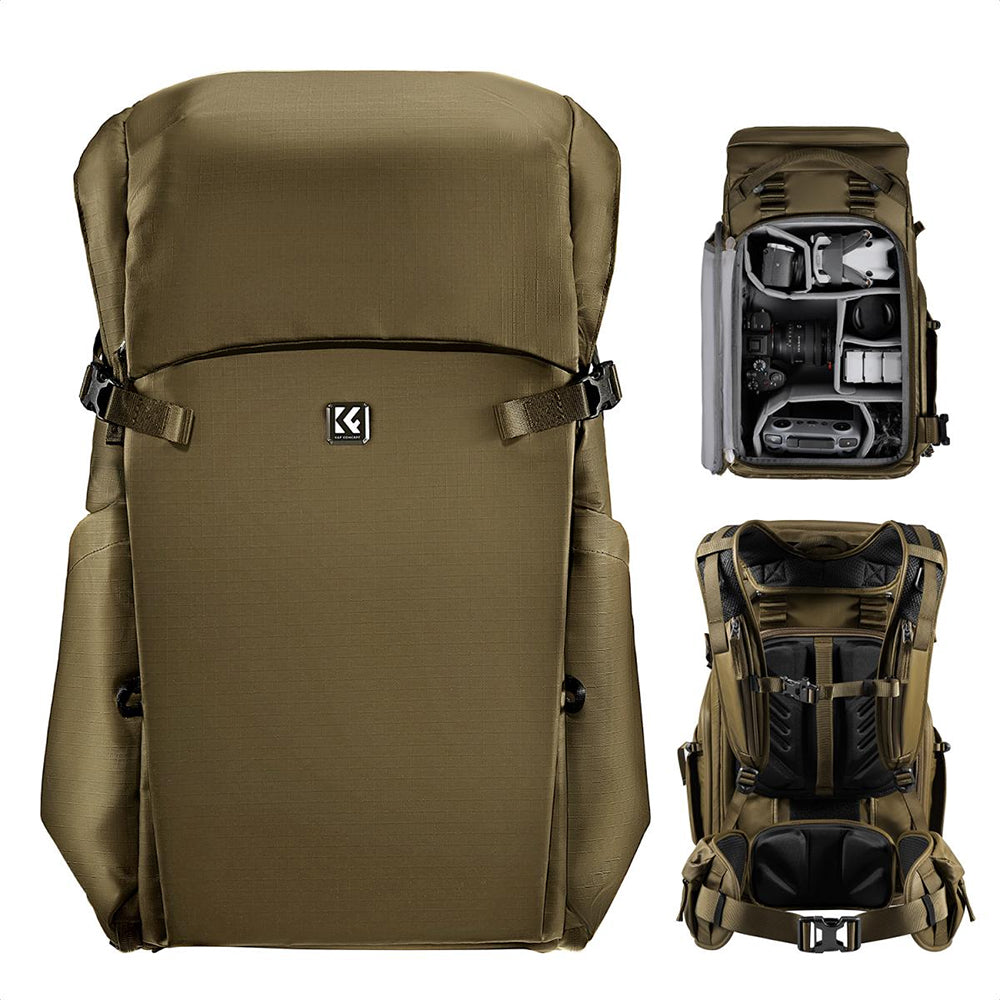 K&F Concept 30L Professional Camera Backpack with 15" Laptop Compartment, Removable Inner Pouch, Multiple Pockets, Adjustable Straps, Water-Resistant, Ergonomic Design for DSLR, Mirrorless Cameras, Drones, Lenses & Accessories