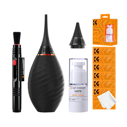 K&F Concept 10-in-1 Camera Cleaning Kit with Lens Cleaner Pen Brush, Liquid Solution, 6pcs Microfiber Cloths, Rocket Air Blower, Long & Short Soft Nozzles for Sony FUJIFILM Canon Nikon Panasonic Lumix Olympus Digital Cameras