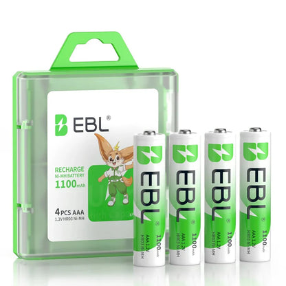 EBL LN-8122 1.2V AAA 1100mAh High Power Rechargeable Battery with Included Carrying Case for Portable and Emergency Electronics (Pack of 4)