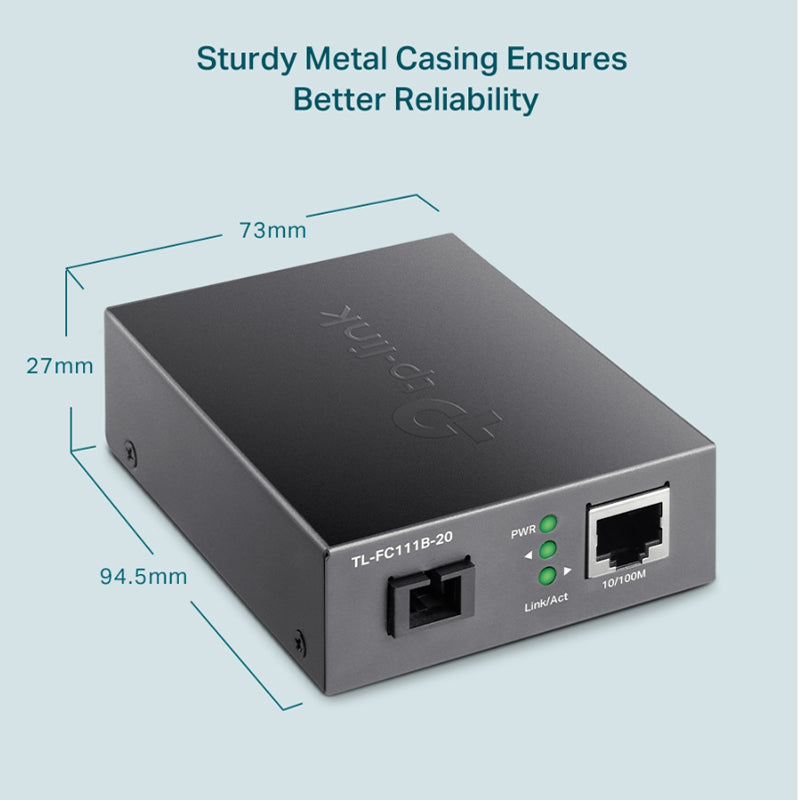 TP-Link TL-FC111PB-20 10/100Mbps WDM Media Converter with 1-Port PoE Single-Mode Fiber Optic Transceiver with 20 km Extension Range, Auto-Negotiation Half/Full-Duplex Mode, Auto-MDI/MDIX TP LINK TPLINK