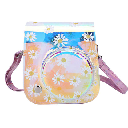 [CLEARANCE] Pikxi Cute Clear Transparent Case with Sling Type Bag Strap FUJIFILM Instax Mini 12 Instant Film Camera - Iridescent Daisy