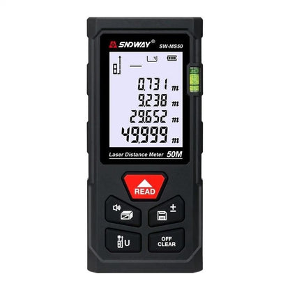 [CLEARANCE] SNDWAY Digital Laser Distance Meter with 50 Meters Measurement Range, Laser Class II, +2mm Accuracy, LCD Backlight Display, 99 Units Data Storage, Multiple Measurement Unit and Function Options for Industrial & Home Improvements | SW-MS50