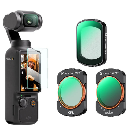 K&F Concept DJI Osmo Pocket 3 Magnetic Lens Filter Set with Circular Polarizer CPL + Black Mist 1/4 Diffuser + Variable ND2-32 + Camera Screen Protector - Made with Multi-Coated Optical Glass & Ultra-thin Aluminum Frame