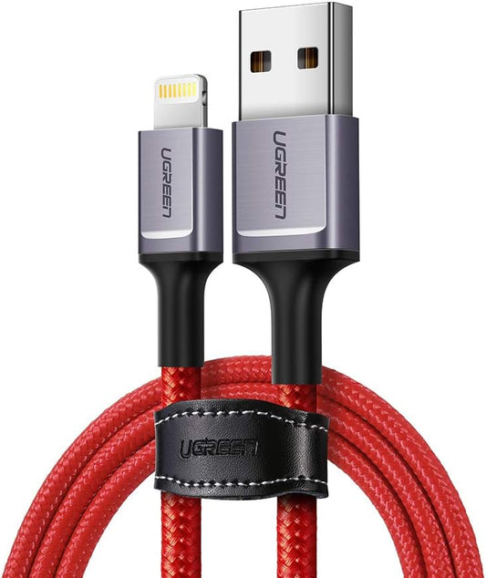 UGREEN 1 Meter USB A 2.0 Male to Lightning Fast Charging Nylon Braided Fast Charging Cable with 480Mbps Data Transfer Speed for iPhone SE 3/13 Pro/13 Pro Max/13/13 mini, iPad 9, iPhone 12/12 Pro/12 Pro Max,11/11Pro/11 Pro Max/XS/XS Max - Red | 80635