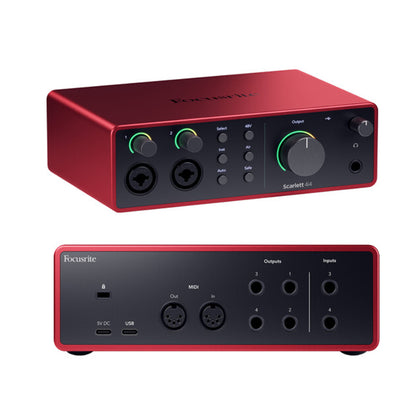 Focusrite Scarlett 4i4 4th Generation 4 In / 4 Out USB Type-C Audio / MIDI Interface with XLR Mic Preamps, Headphone, MIDI I/O with Auto Gain, Clip Safe, Air Mode, Virtual Loopback and Software Expansion Bundle
