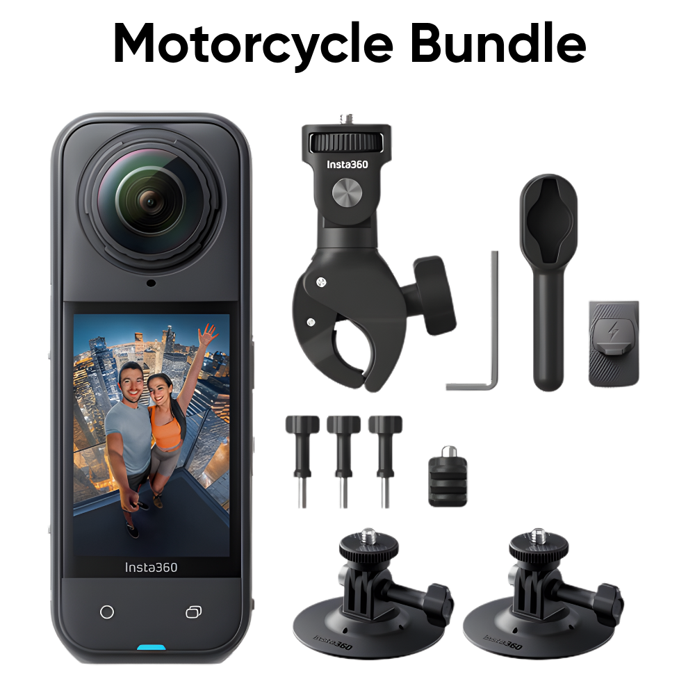 Insta360 X5 8K UHD 360° Action Camera Essential Bundle Kit, CMOS 72MP, Active HDR, Replaceable Lens, 49ft Waterproof, 2400mAh Max 185Mins Battery Life, Invisible Selfie Stick for Content Creation & Moto Vlogs | Midnight Black | Satin White