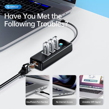 [CLEARANCE] ORICO 4 Port USB 3.0 Type C Data Hub with 5Gbps USB-C 3.0 Input, 2.5Gbps Ethernet, 5Gbps USB-A 3.0 Output for Windows 8/10, macOS, Linux | PW3UR25-C3-015