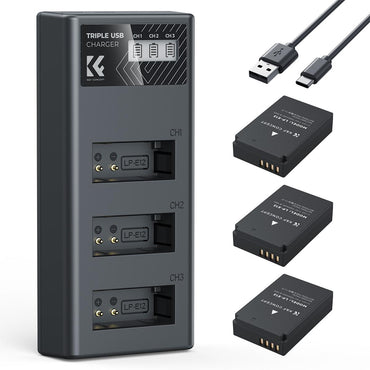 K&F Concept LP-E12 LPE12 Battery and Charger Kit with 1100mAh Capacity, Micro and USB C Port for Canon EOS M M2 M10 M50 M100 M200 M50 Mark II Mirrorless / EOS 100D DSLR / Powershot SX70 HS Cameras | 2-Pack / 3-Pack Options