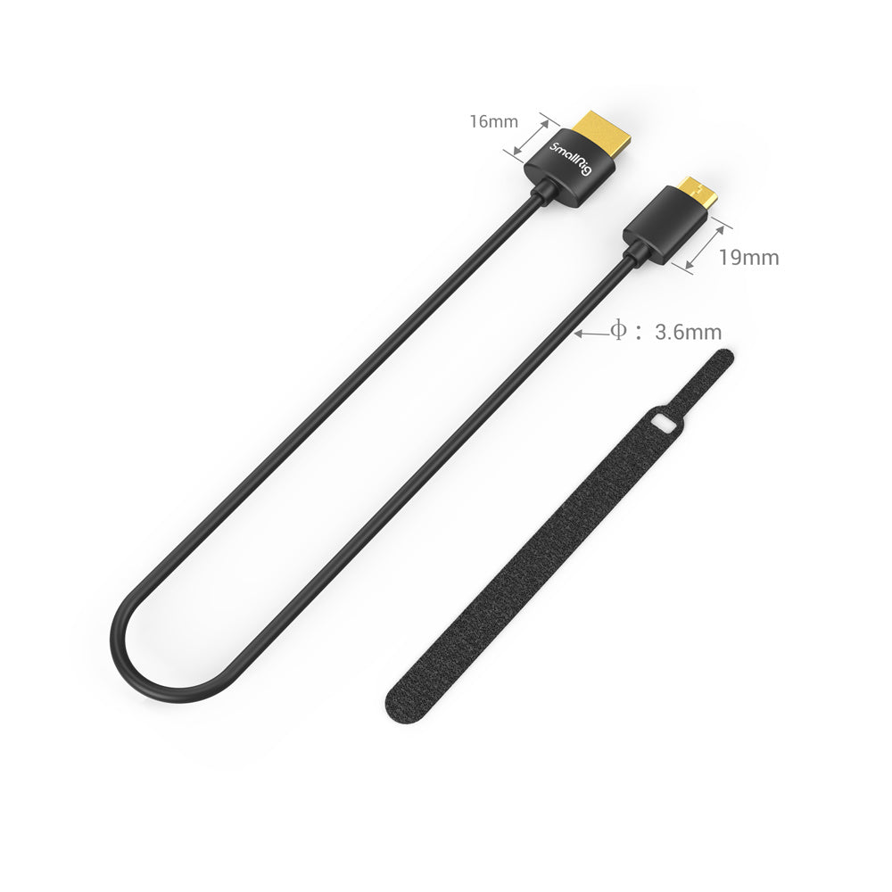 SmallRig Ultra Slim 4K Mini / Micro HDMI Male to Male Video Cable (C to A) (D to A) with 3.6mm Outer Diameter, Cable Tie and PVC Material for Camera Rig (35mm, 55mm) 3040 3041 3042 3043