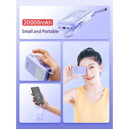 Yoobao LQ20 20000mAh 22.5W Fast Charge Digital Display Power Bank with Built-In Type C & Lightning Charging Cable, USB-A & USB-C PD Port for Phone, Tablet, Camera, iPhone, Android Smartphone, etc. - Black / Purple / Blue | Powerbank