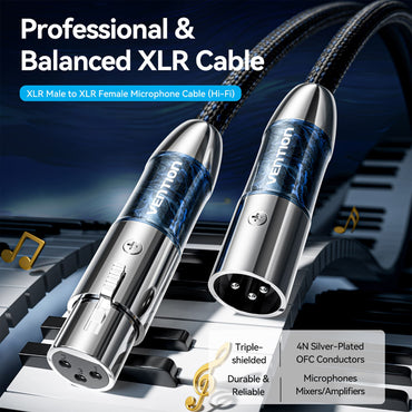 Vention XLR Microphone Cotton Braided Professiol Audio Cable (Hi-Fi) with Male to Female Gold Plated Plug Connectors and Triple Interl Shielding for Sound Systems & Electric Musical Instruments Speakers Mixers Amplifiers and more